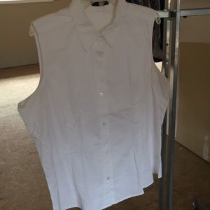 White sleeveless button up